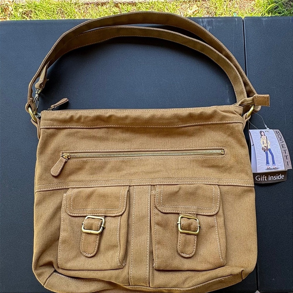 Rosetti Womens Tan Canvas Utility‎ Shoulder Bag with Pouch and Umbrella NEW